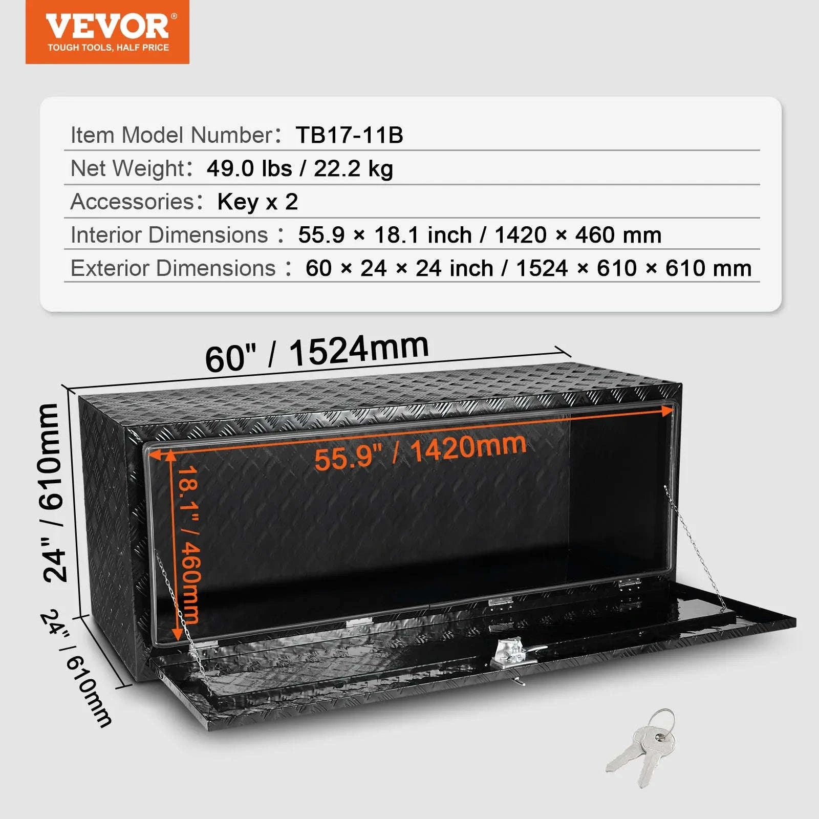 Underbody Truck Storage Box with Lock and Keys-48x24x24 inch / United States