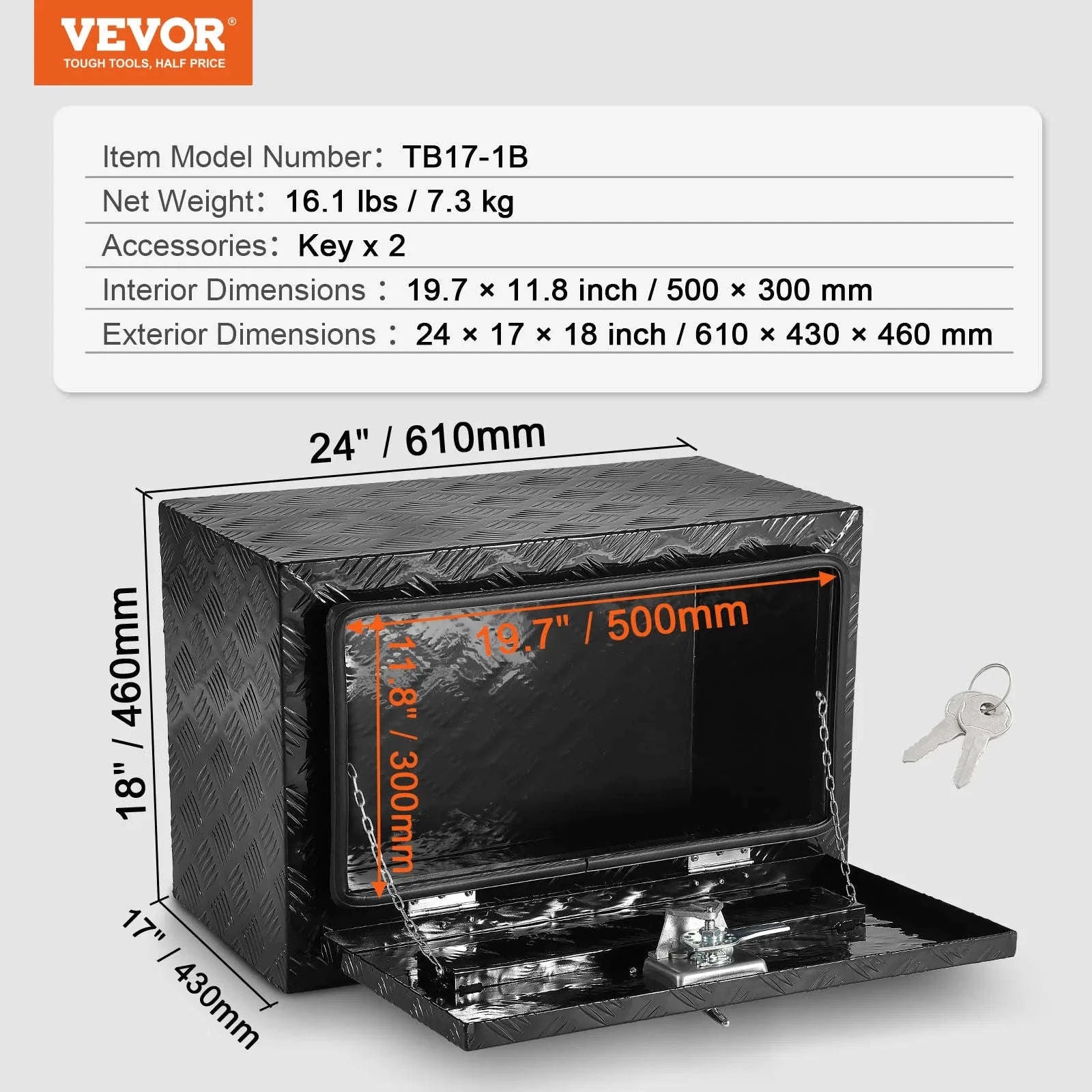 Underbody Truck Storage Box with Lock and Keys-48x24x24 inch / United States