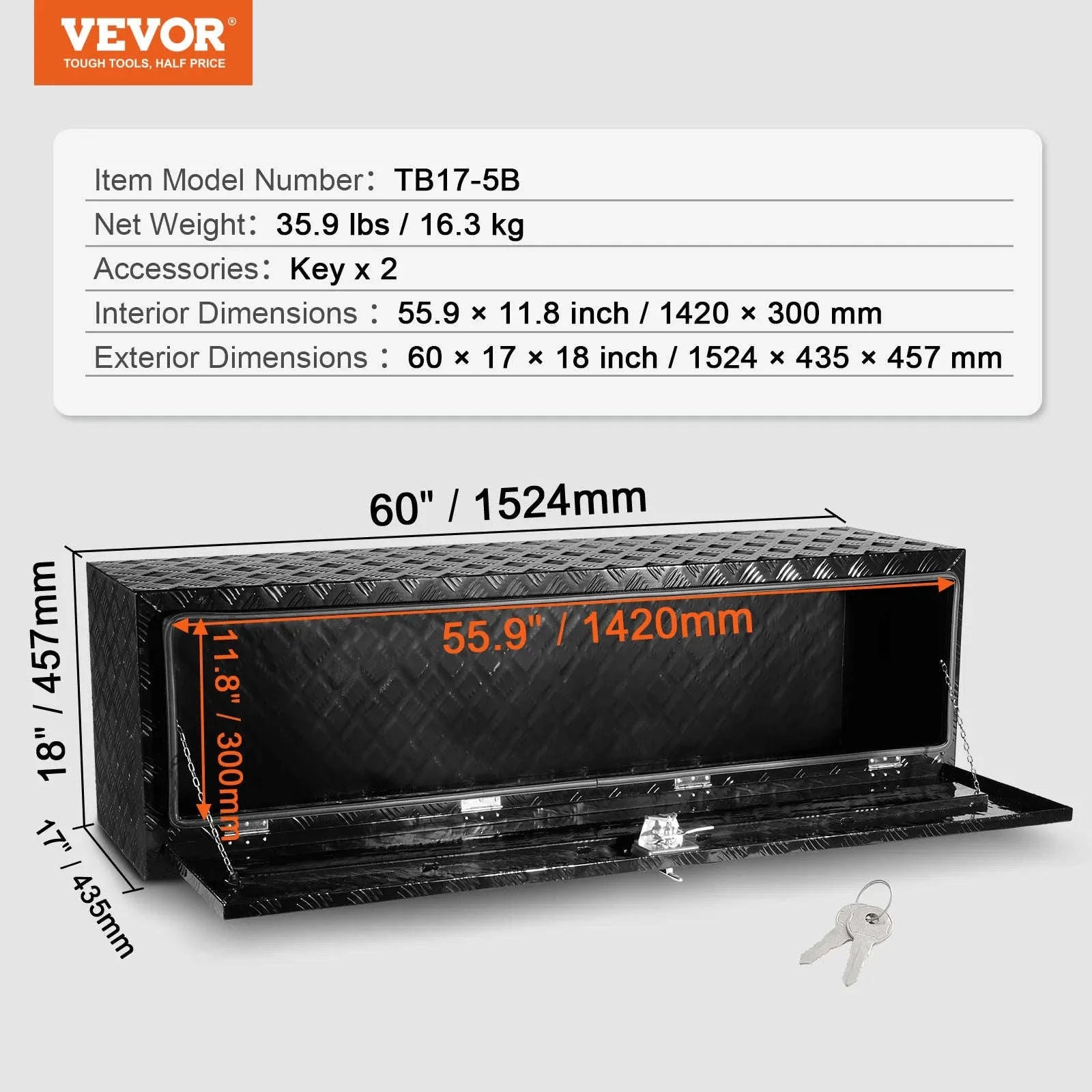 Underbody Truck Storage Box with Lock and Keys-48x24x24 inch / United States