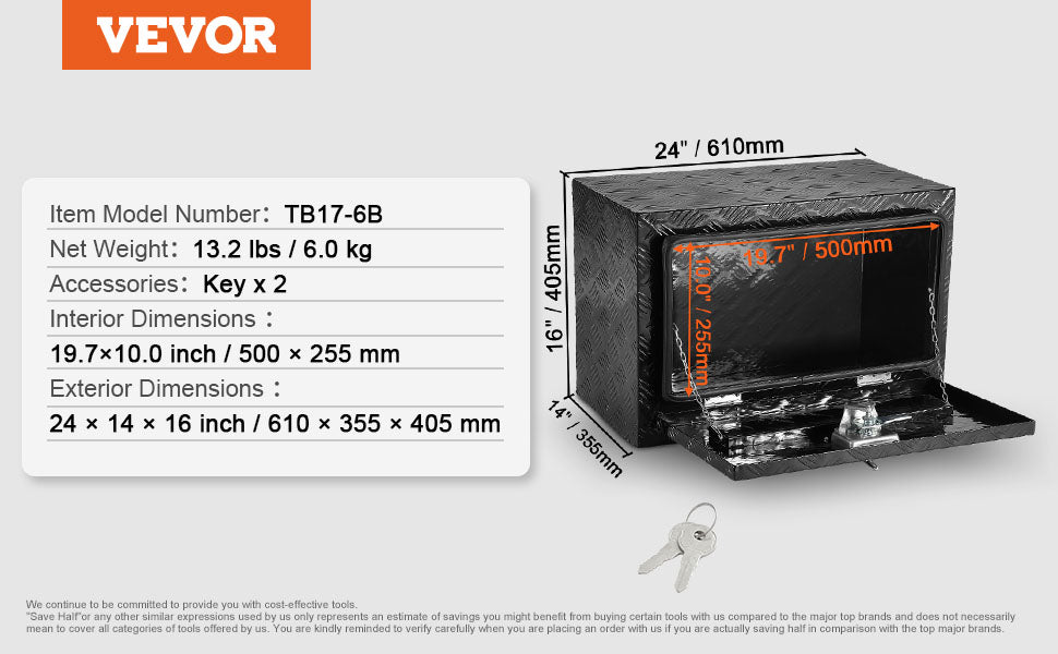 Underbody Truck Storage Box with Lock and Keys