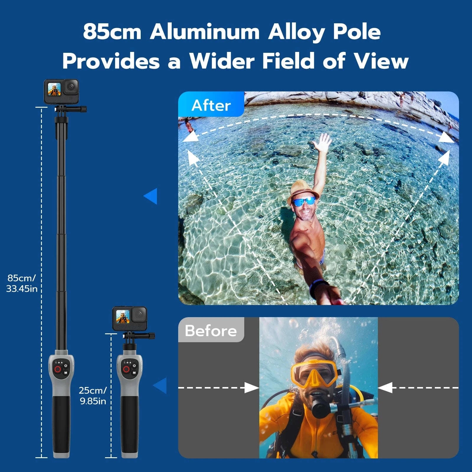 Underwater Selfie Stick with Wireless Remote for GoPro-Diving Selfie Stick