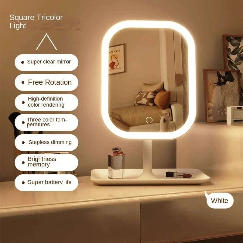 Unique Designer Vanity Mirror with Three-Color LED Light-White