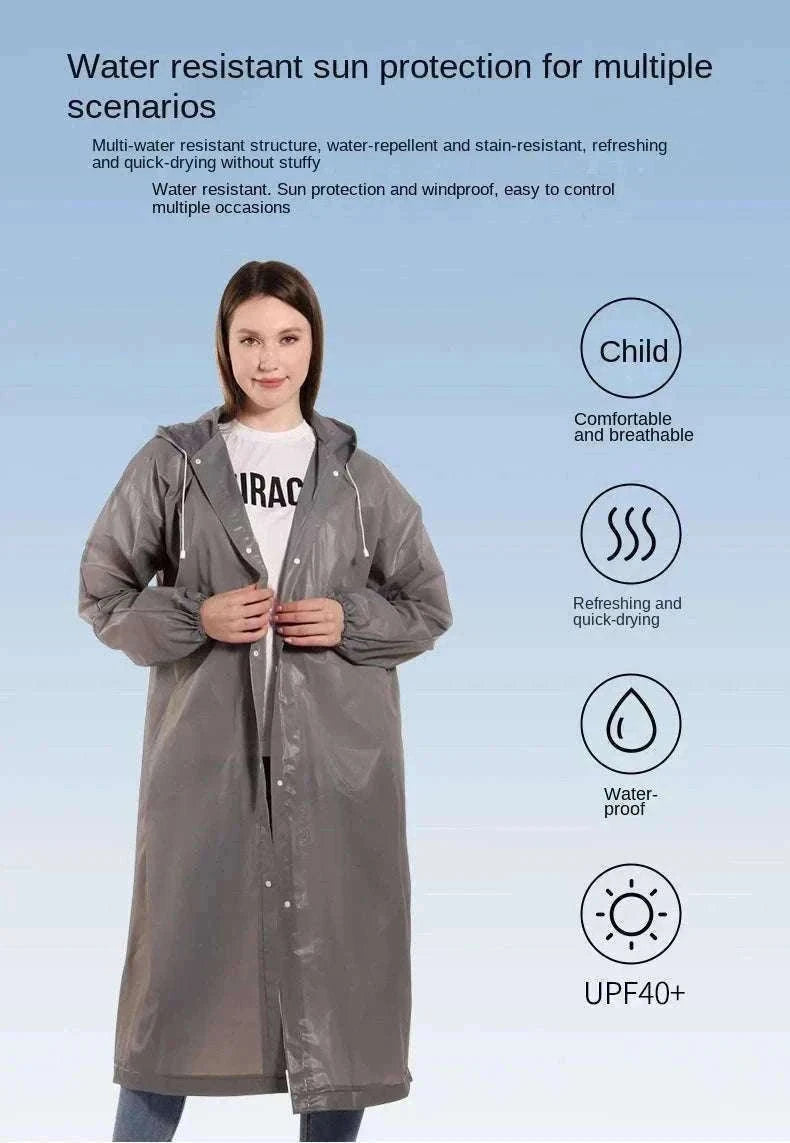 Unisex EVA Waterproof Raincoat with Hood and Button Front-black