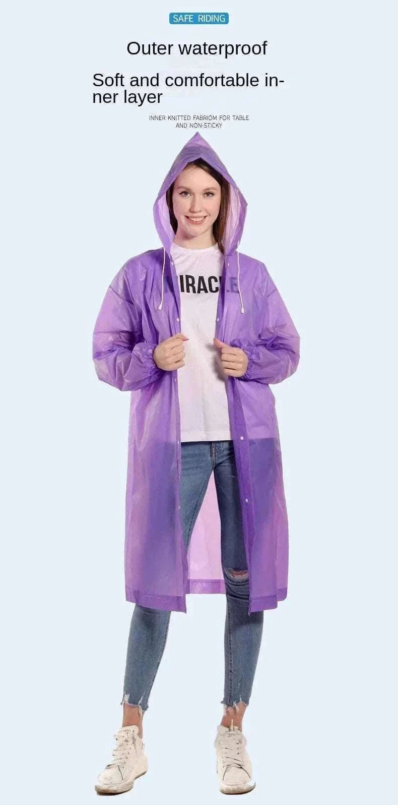 Unisex EVA Waterproof Raincoat with Hood and Button Front-black