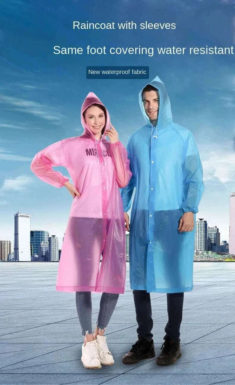 Unisex EVA Waterproof Raincoat with Hood and Button Front-black