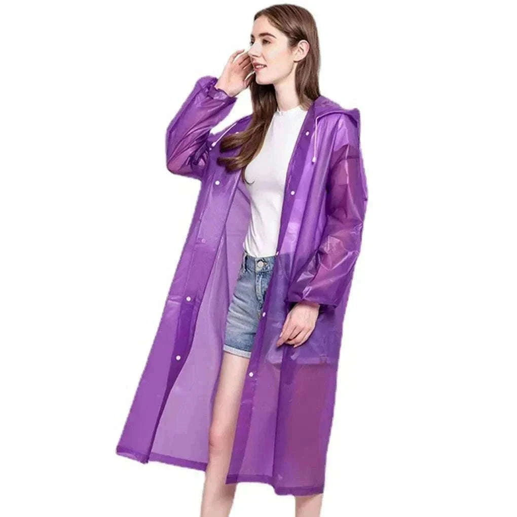 Unisex EVA Waterproof Raincoat with Hood and Button Front-black