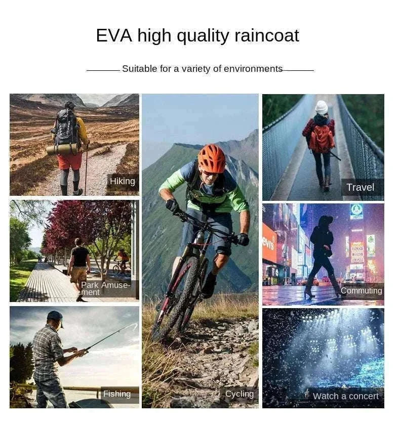Unisex EVA Waterproof Raincoat with Hood and Button Front-black