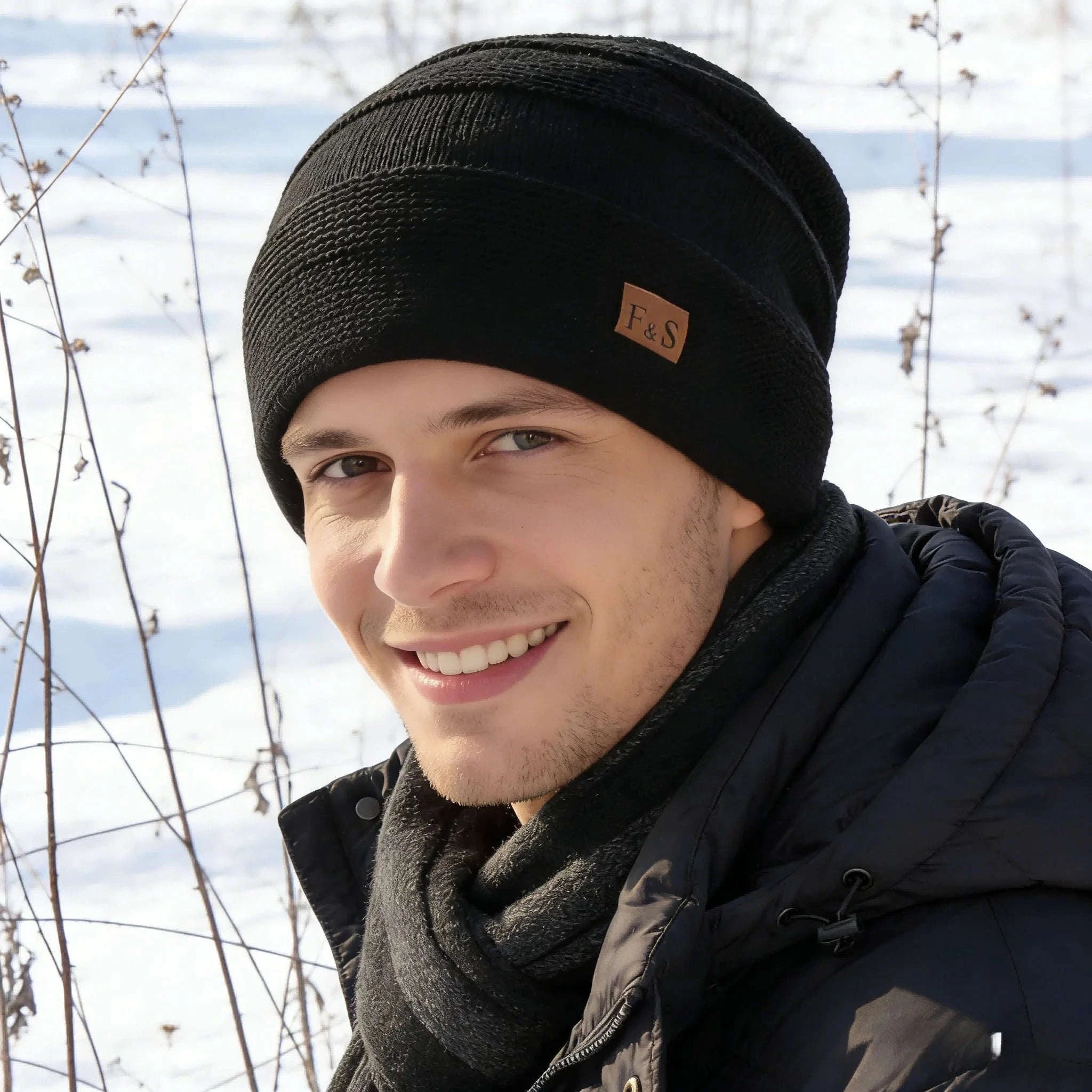 Unisex Slouchy Winter Hat with Fur Lining — Warm Casual Beanie-White / 56cm-60cm