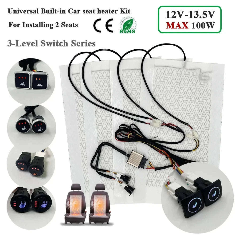 Universal 100W Built-In Car Seat Heater Kit for Two Seats-Universal model A