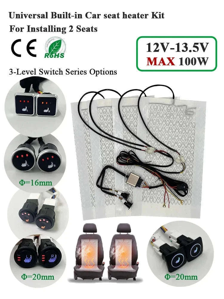 Universal 100W Built-In Car Seat Heater Kit for Two Seats-Universal model A