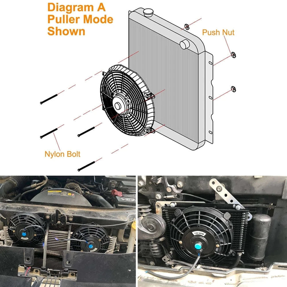 Universal 12V Car Radiator Cooling Fan Kit-7inch