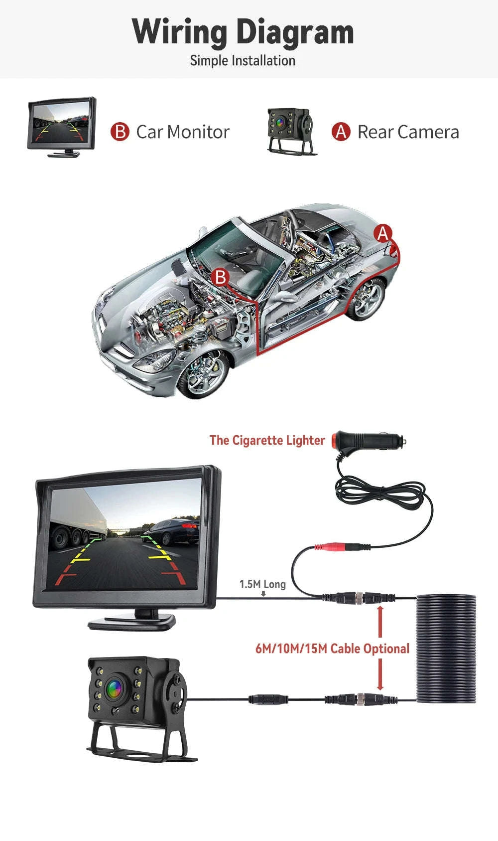 Universal Backup Car Rear View Camera with 5 Inch Monitor-4.3inch 6M