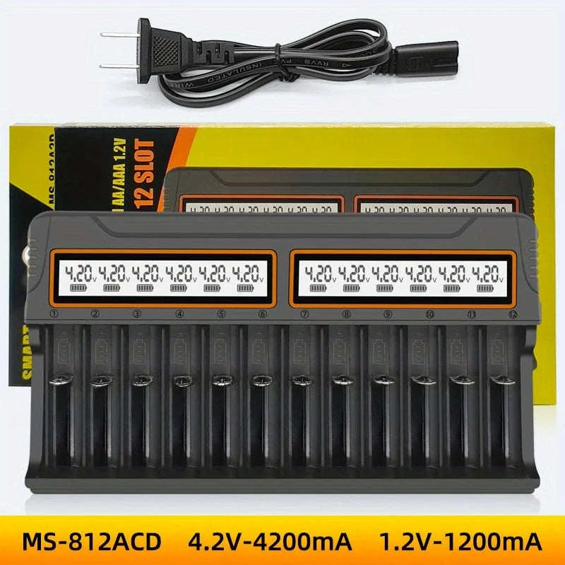 Universal Battery Charger with LCD for 18650 AA AAA 12 Slots-black / US / United States