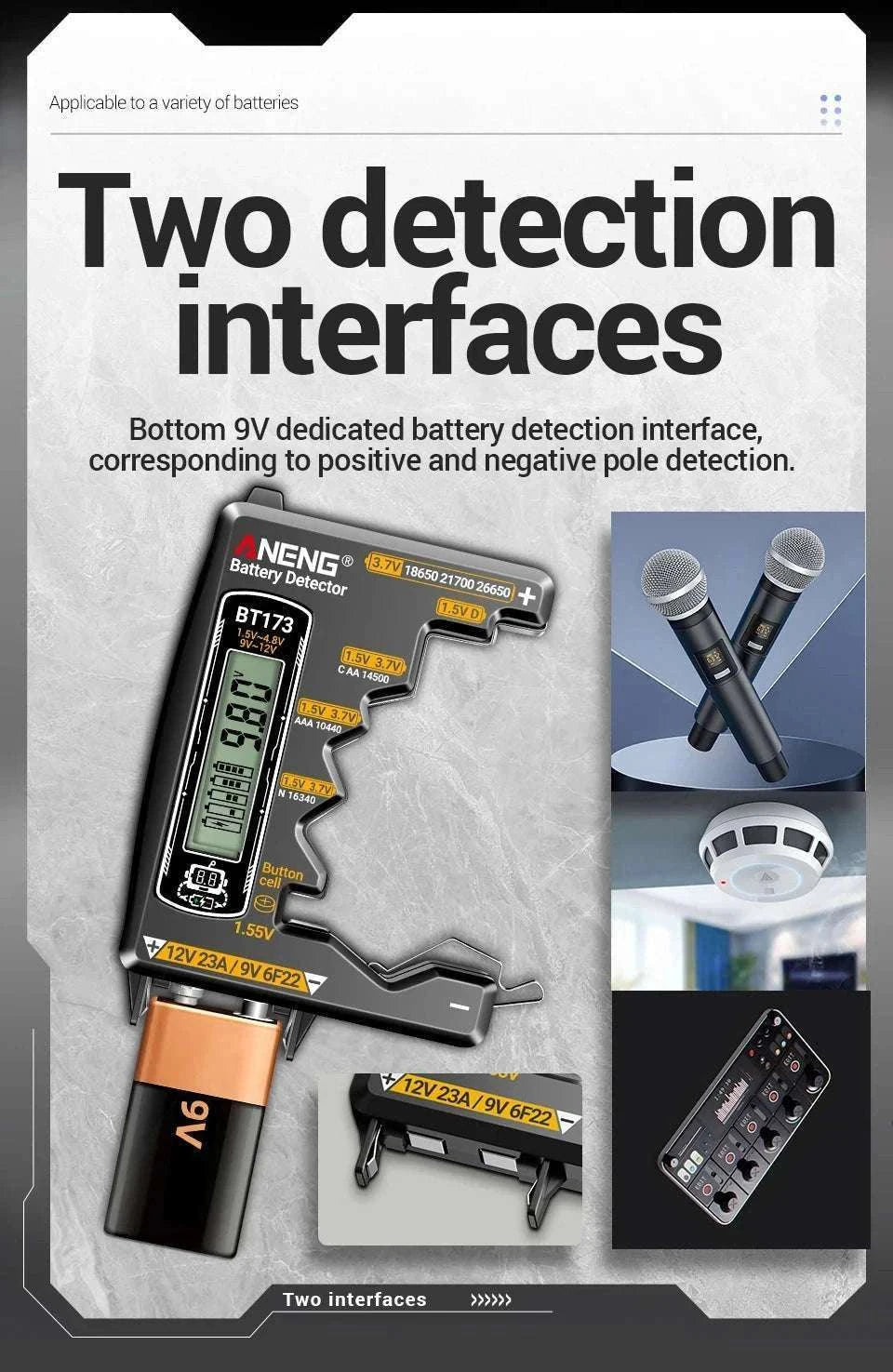 Universal Battery Tester for AA AAA C D 9V Button Cell and Lithium-
