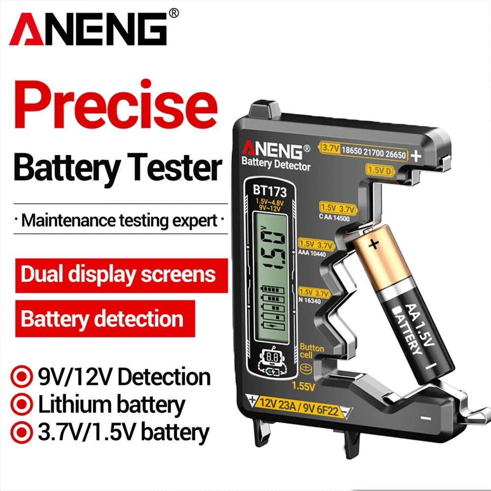 Universal Battery Tester for AA AAA C D 9V Button Cell and Lithium-Black
