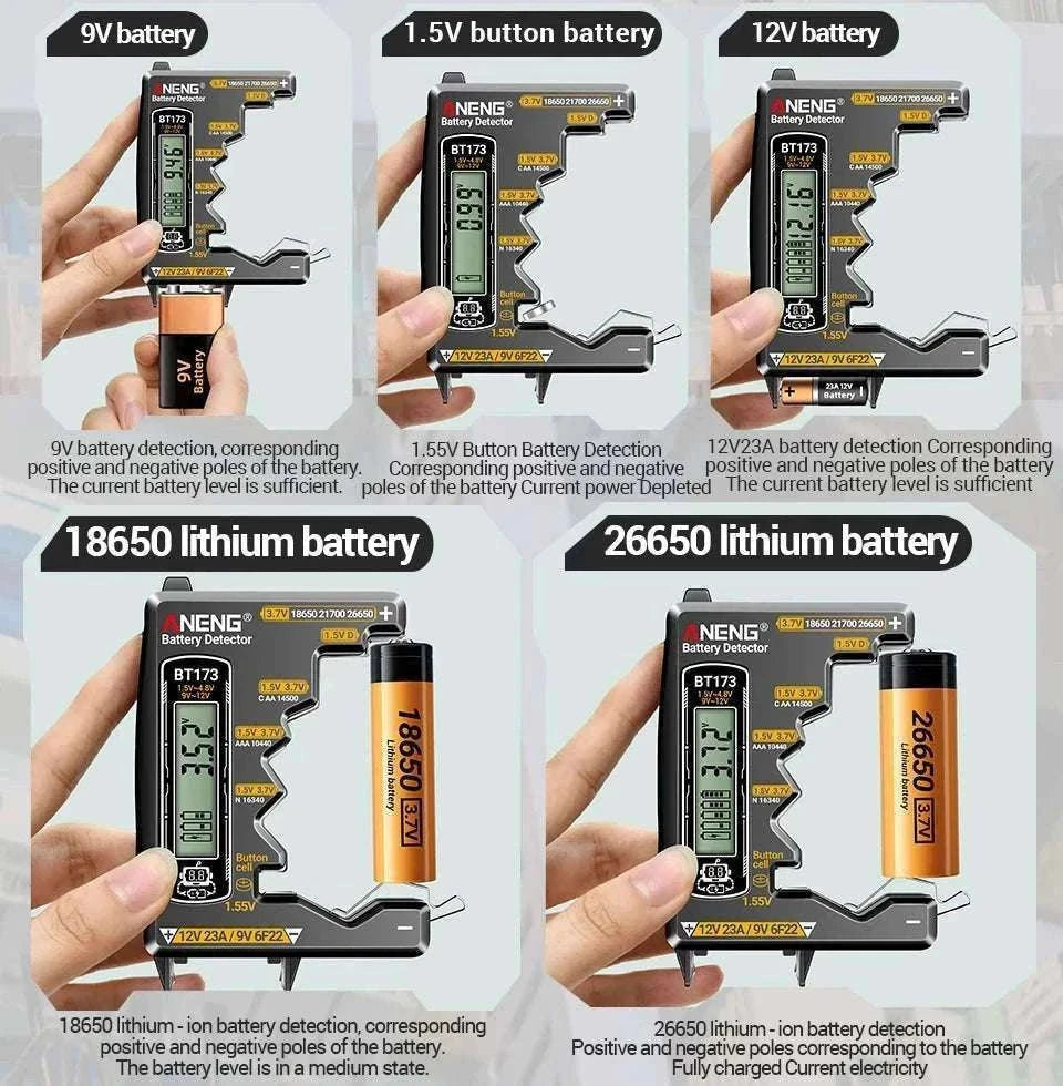Universal Battery Tester for AA AAA C D 9V Button Cell and Lithium-Black