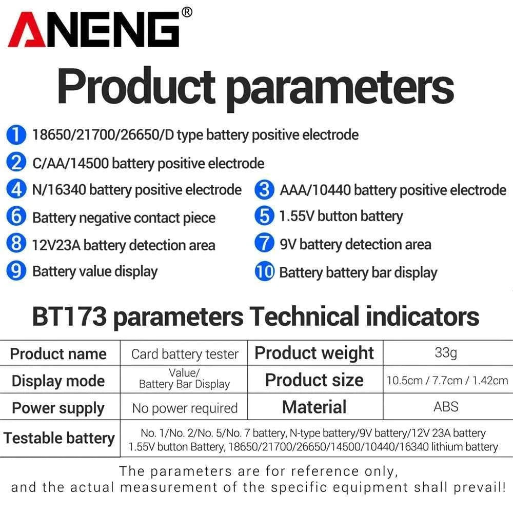 Universal Battery Tester for AA AAA C D 9V Button Cell and Lithium-Black