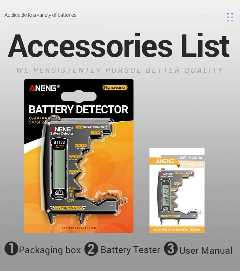 Universal Battery Tester for AA AAA C D 9V Button Cell and Lithium-Black
