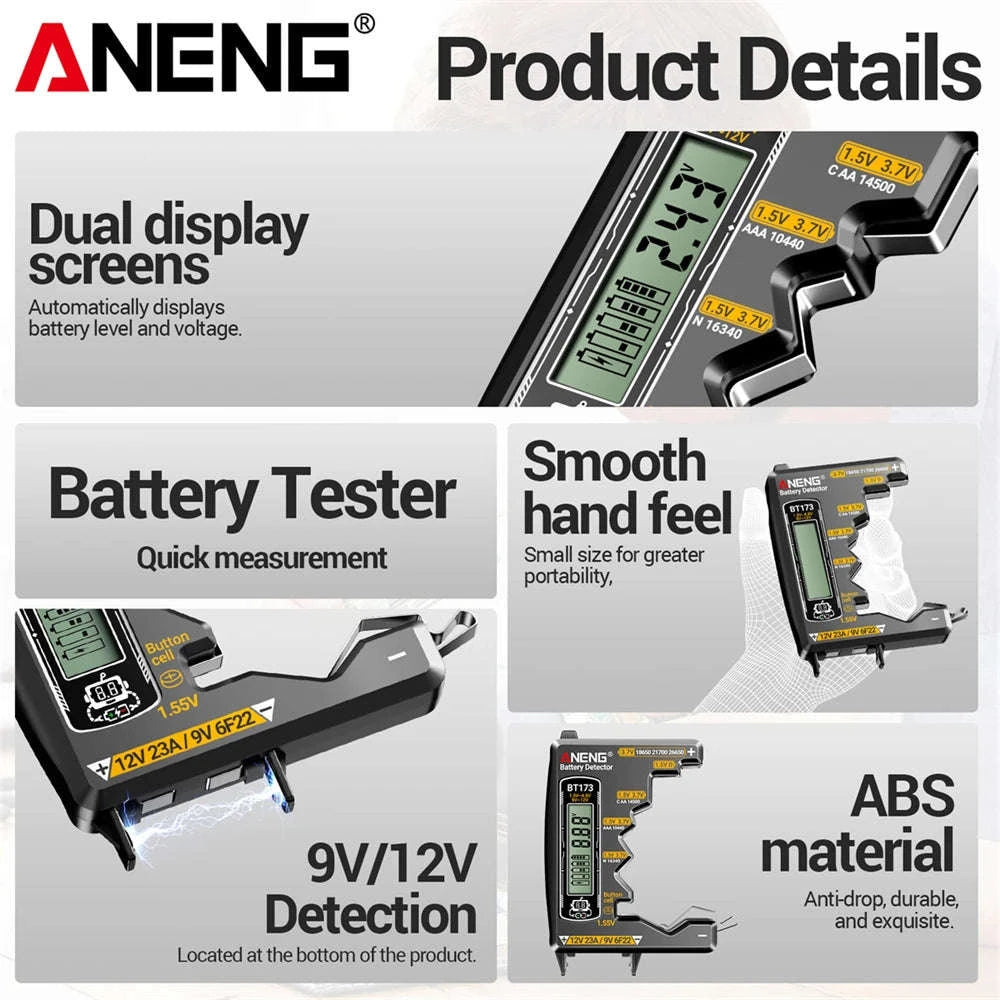 Universal Battery Tester for AA AAA C D 9V Button Cell and Lithium-Black