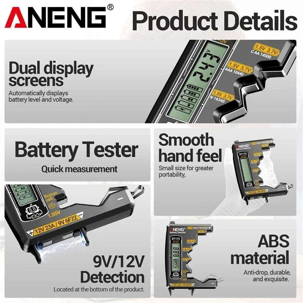 Universal Battery Tester for AA AAA C D 9V Button Cell and Lithium-Black