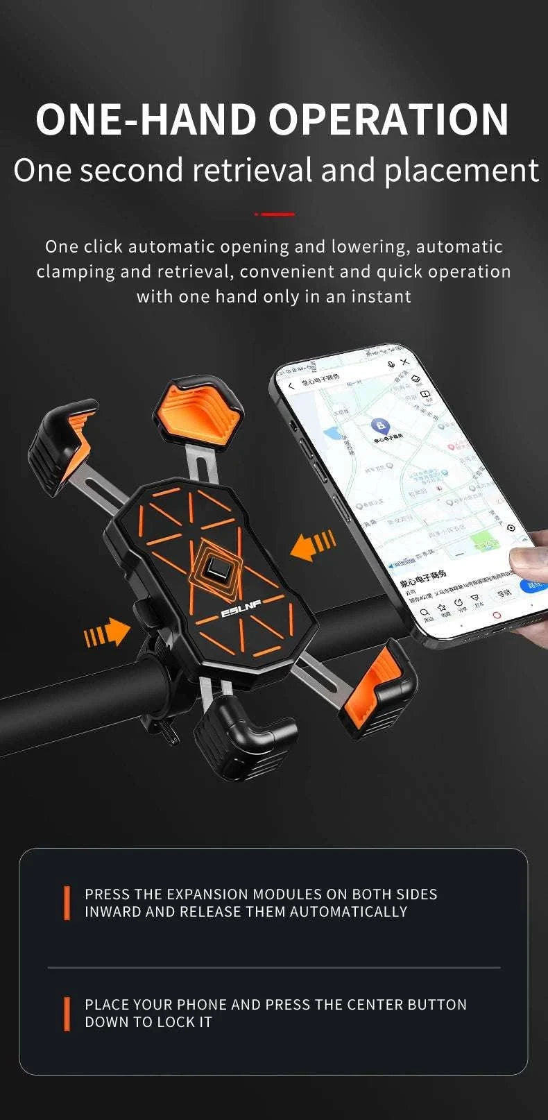 Universal Bike Phone Holder Mount for 4.5–7.2 Inch Devices-Orange Handlebar