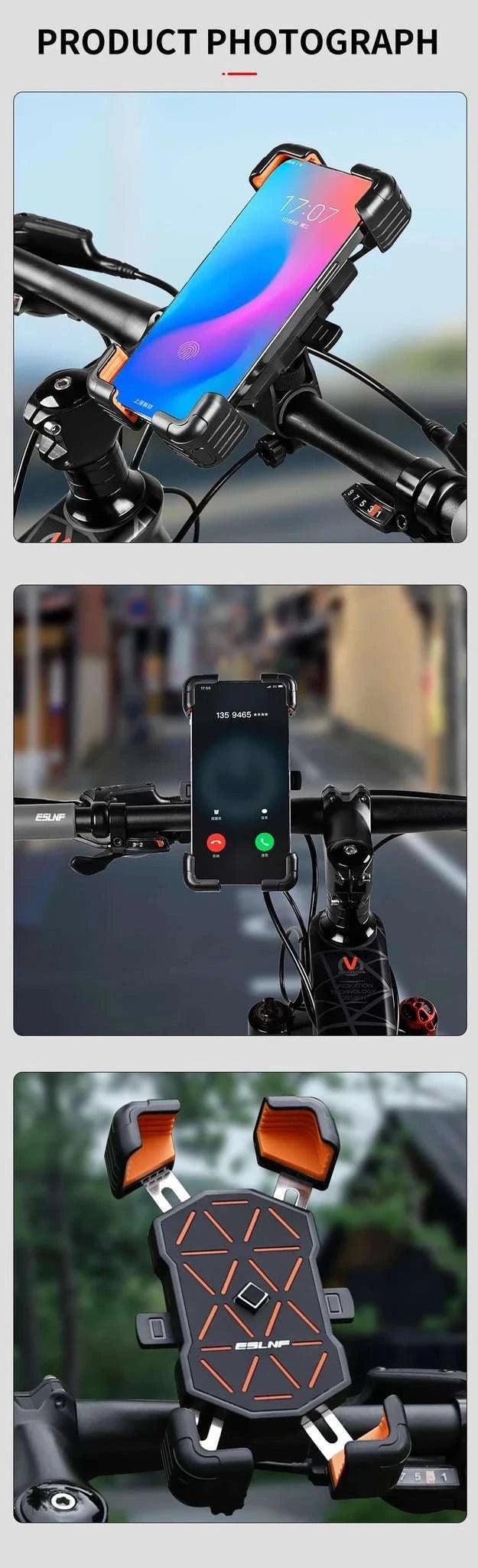 Universal Bike Phone Holder Mount for 4.5–7.2 Inch Devices-Orange Handlebar