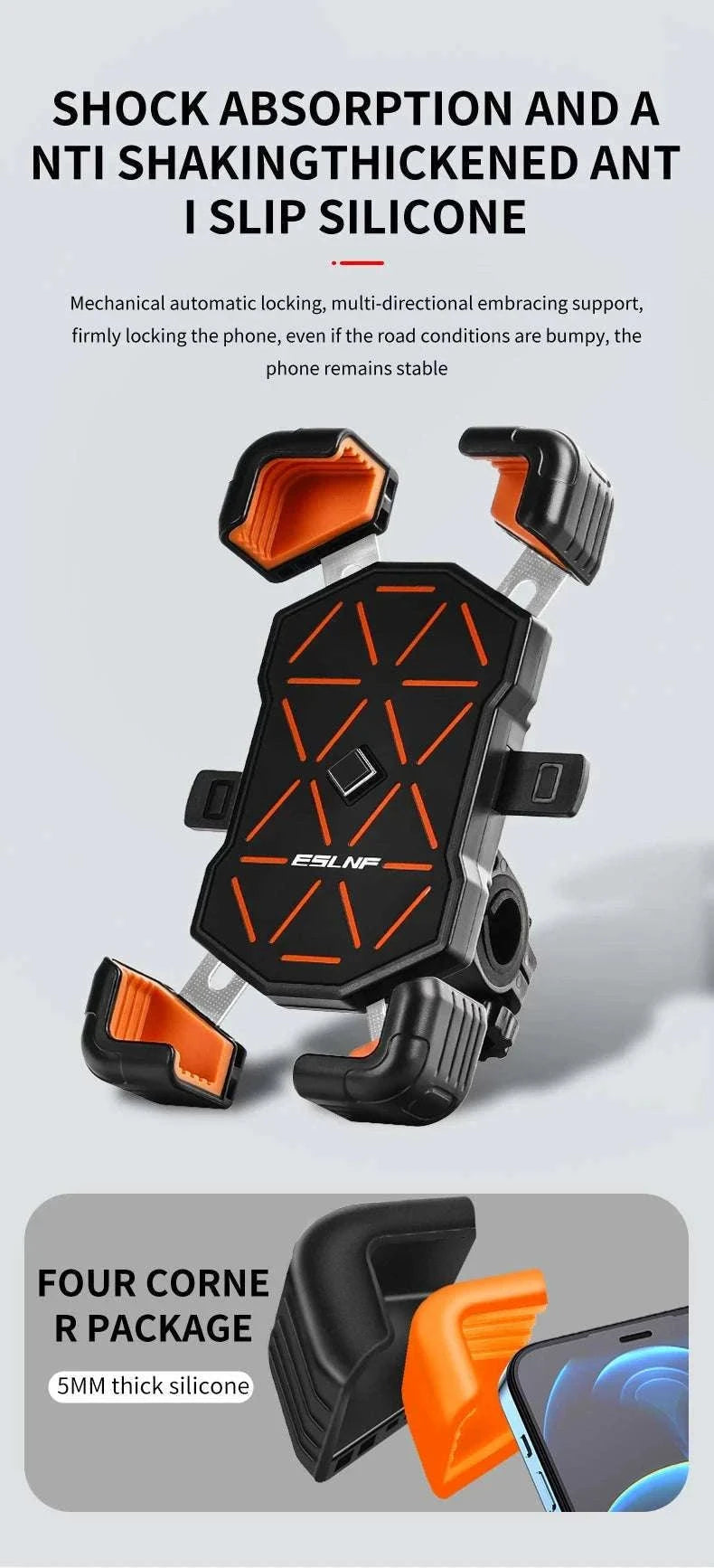 Universal Bike Phone Holder Mount for 4.5–7.2 Inch Devices-Orange Handlebar