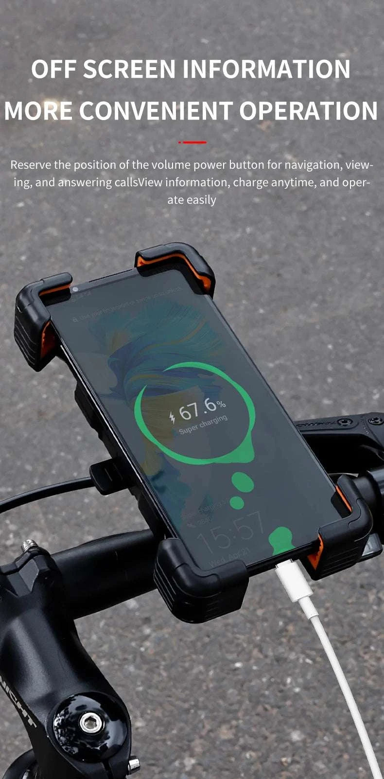 Universal Bike Phone Holder Mount for 4.5–7.2 Inch Devices-Orange Handlebar