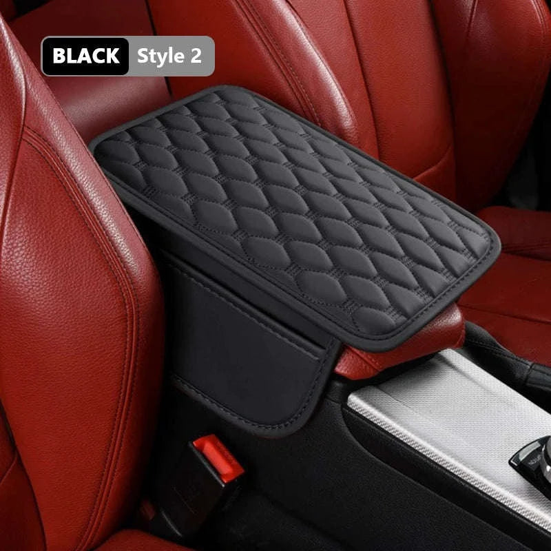 Universal Car Armrest Box Cover with Storage Pockets-Option A Gray / PU