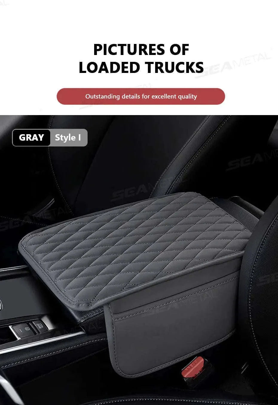 Universal Car Armrest Box Cover with Storage Pockets-Option A Gray / PU