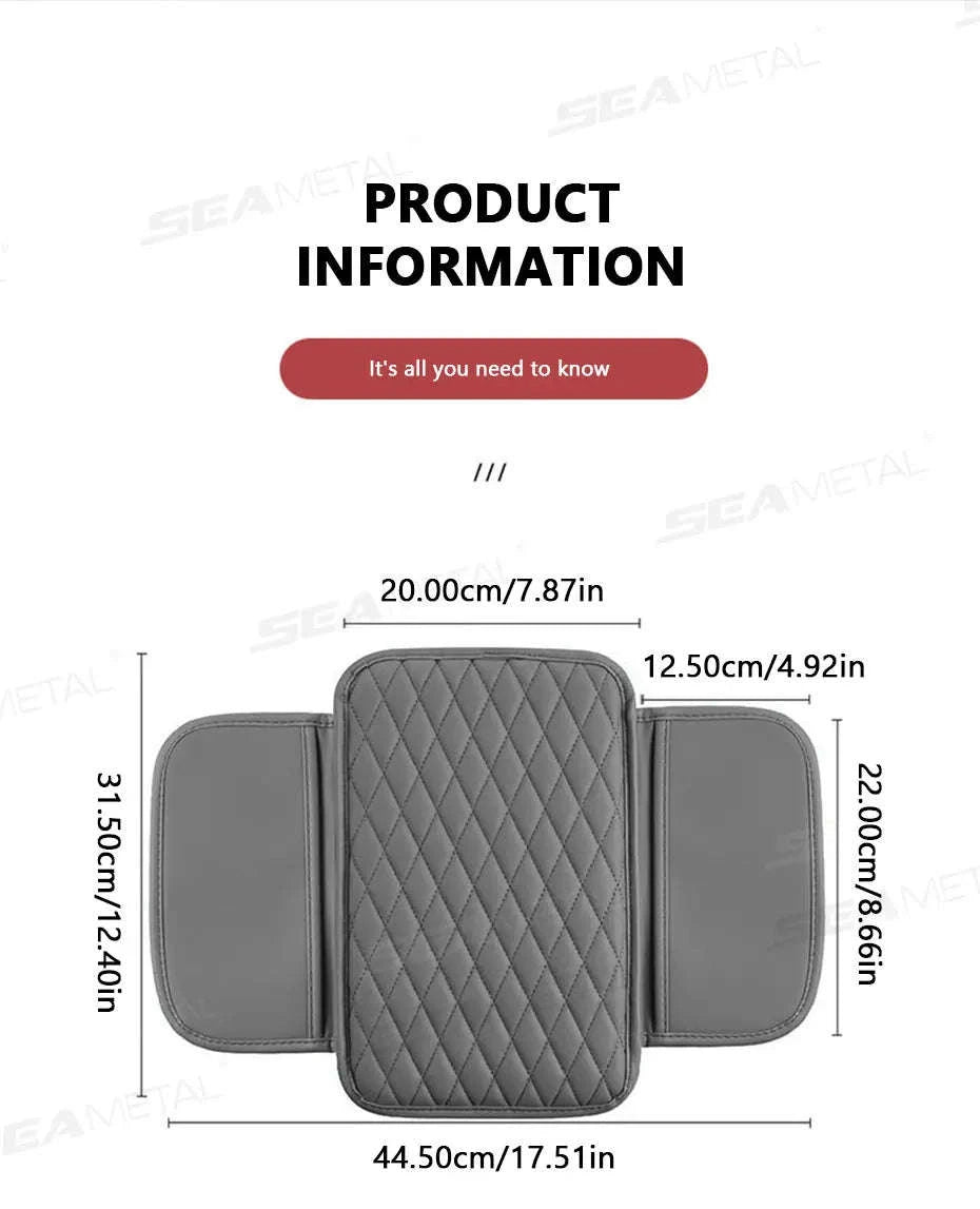 Universal Car Armrest Box Cover with Storage Pockets-Option A Gray / PU