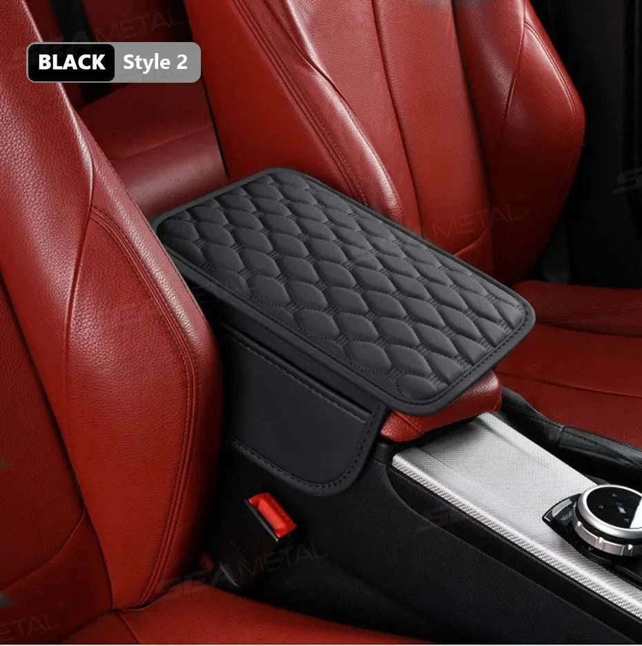 Universal Car Armrest Box Cover with Storage Pockets-Option A Gray / PU