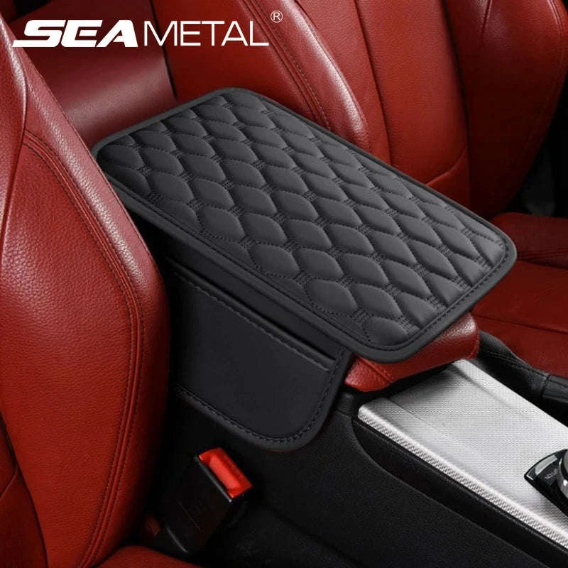 Universal Car Armrest Box Cover with Storage Pockets-Option A Gray / PU