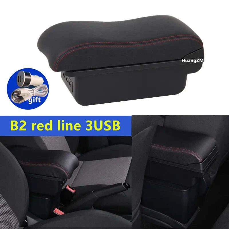 Universal Car Armrest Box Storage Accessory-B1 red line 3USB