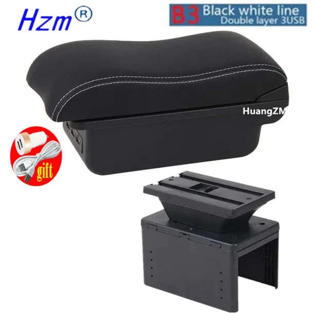 Universal Car Armrest Box Storage Accessory-B1 red line 3USB