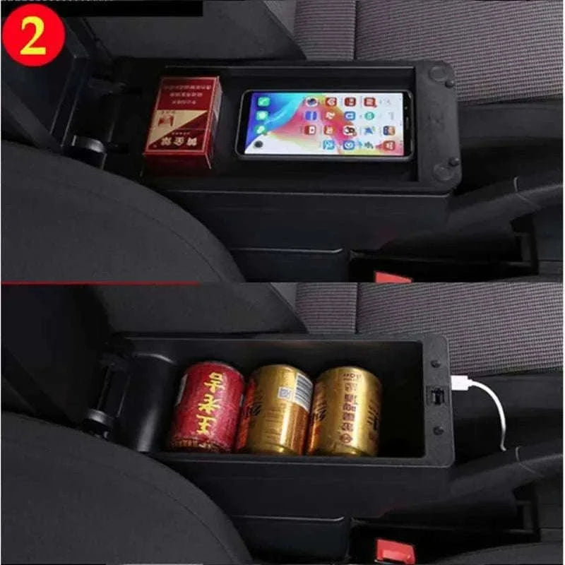 Universal Car Armrest Box Storage Accessory-B1 red line 3USB