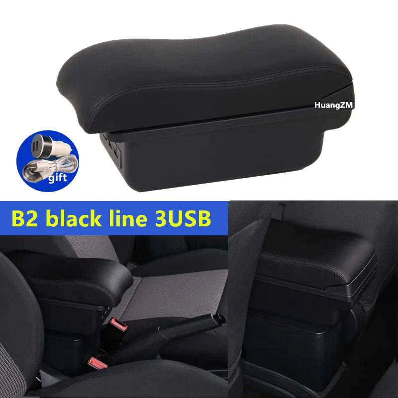 Universal Car Armrest Box Storage Accessory-B1 red line 3USB
