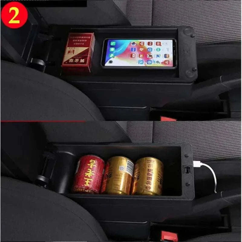 Universal Car Armrest Box Storage Accessory-B1 red line 3USB