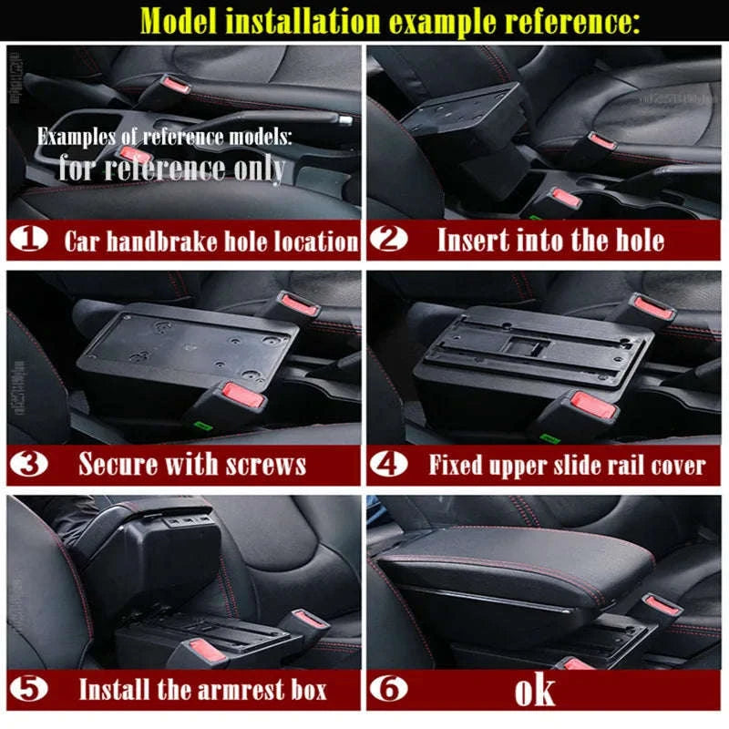 Universal Car Armrest Box Storage Accessory-B1 red line 3USB