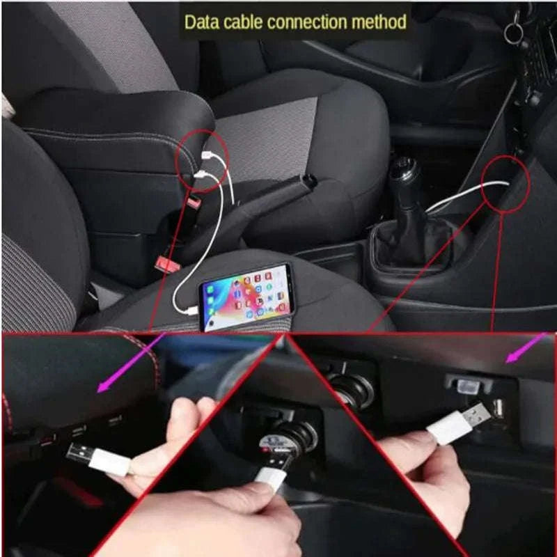 Universal Car Armrest Box with Storage-A2 black line No USB