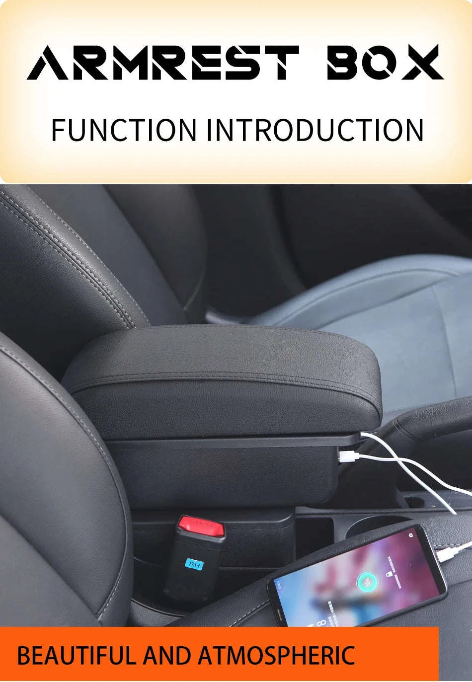 Universal Car Armrest with Storage and Optional USB Ports-C1 Black red No USB