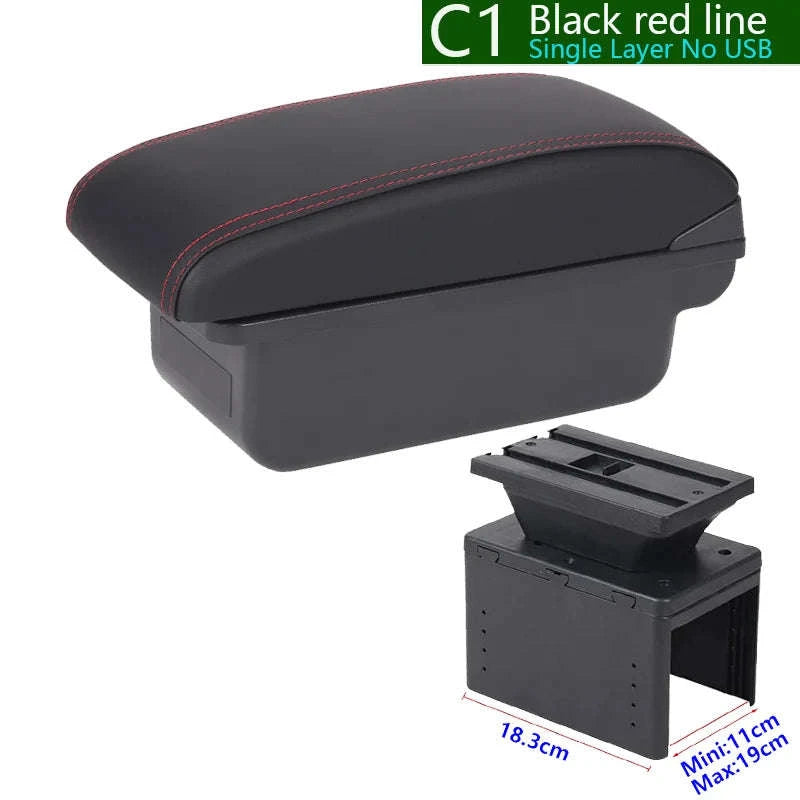 Universal Car Armrest with Storage and Optional USB Ports-C1 Black red No USB