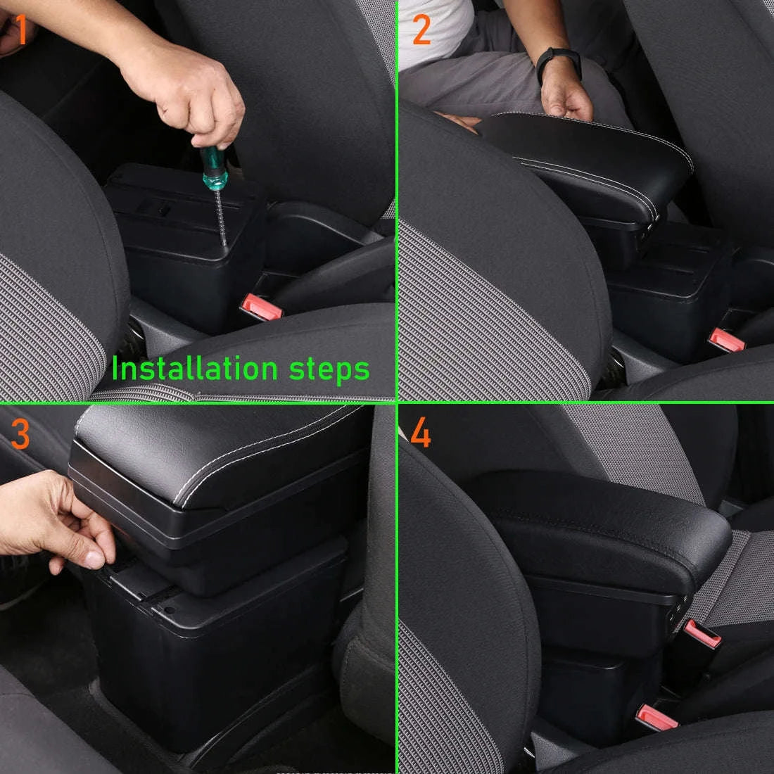 Universal Car Armrest with Storage and Optional USB Ports-C1 Black red No USB