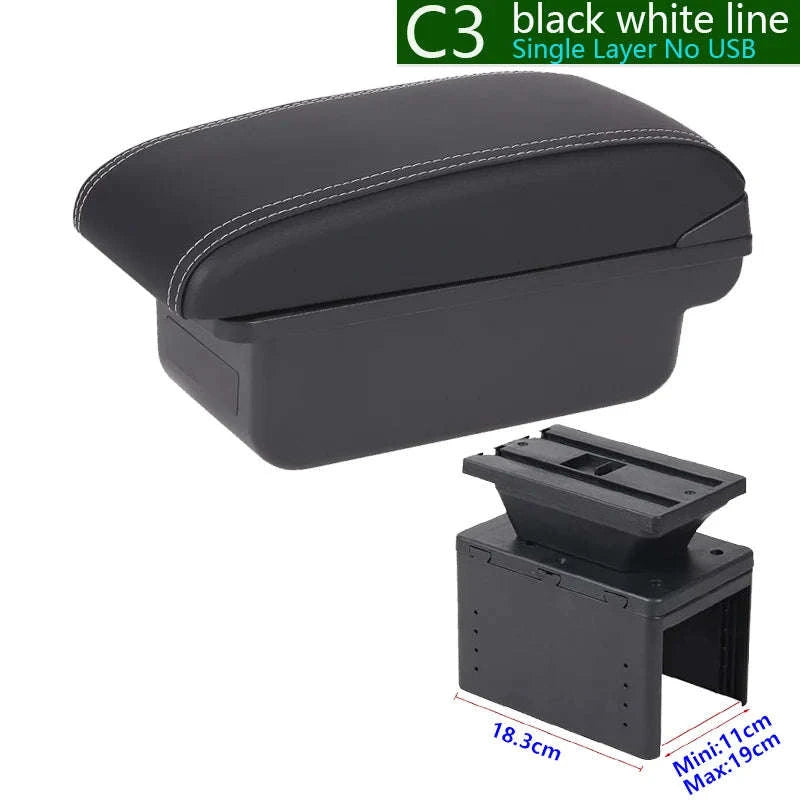 Universal Car Armrest with Storage and Optional USB Ports-C1 Black red No USB