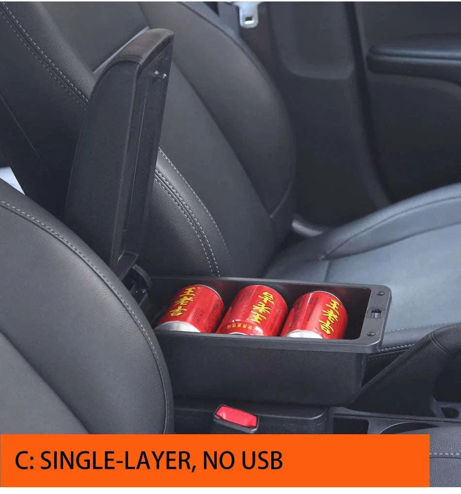 Universal Car Armrest with Storage and USB Charging Ports-C1 Black red No USB