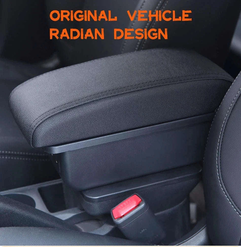 Universal Car Armrest with Storage and USB Charging Ports-C1 Black red No USB