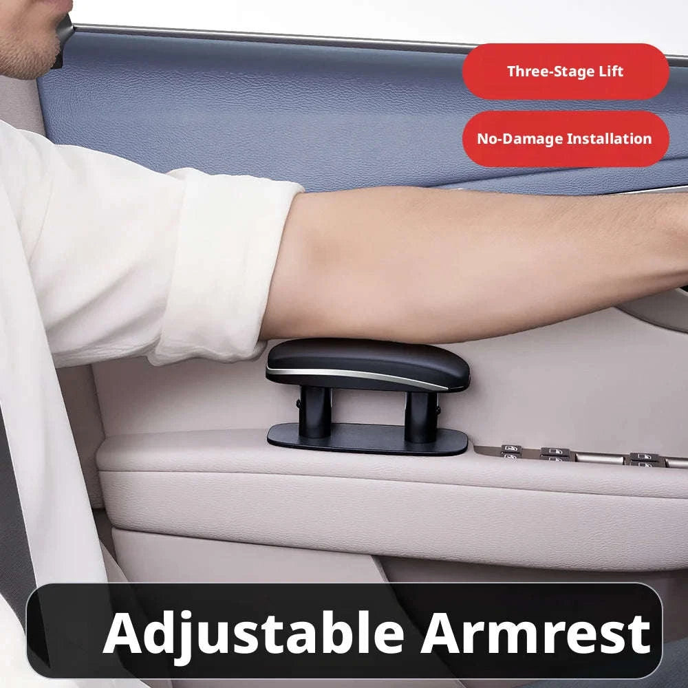 Universal Car Door Armrest Pad Adjustable Height PU Leather-Black 1PC