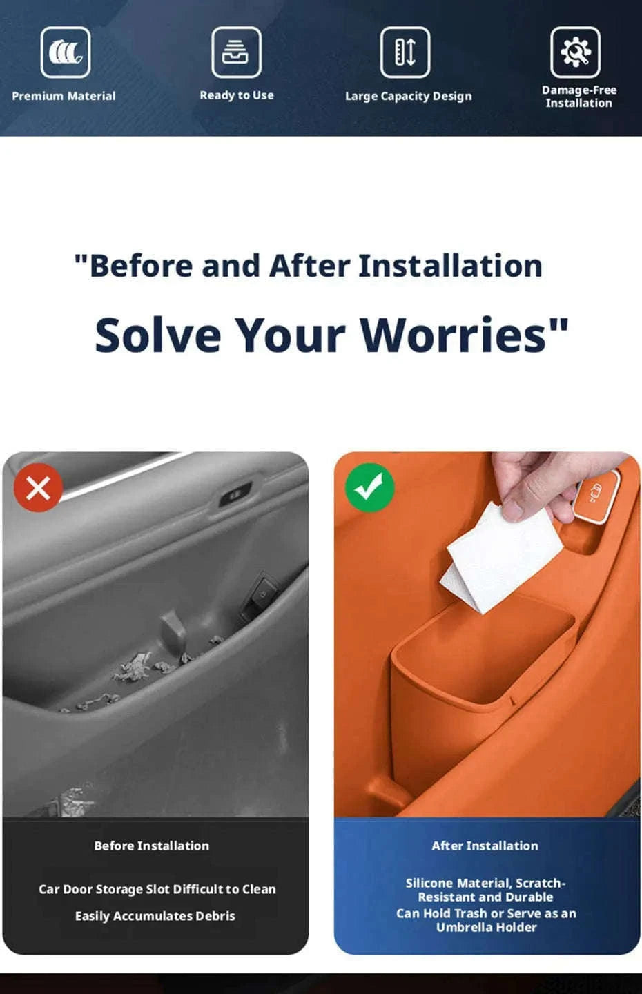 Universal Car Door Storage Box Waterproof Silicone Organizer-Brown 1Pc Right