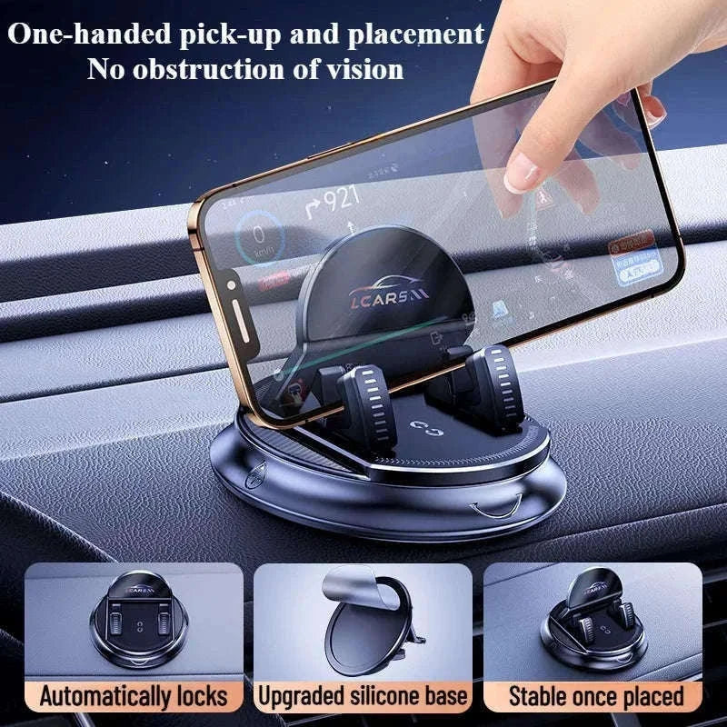 Universal Car Phone Mount Rotatable Dashboard Suction Cup Stand-black