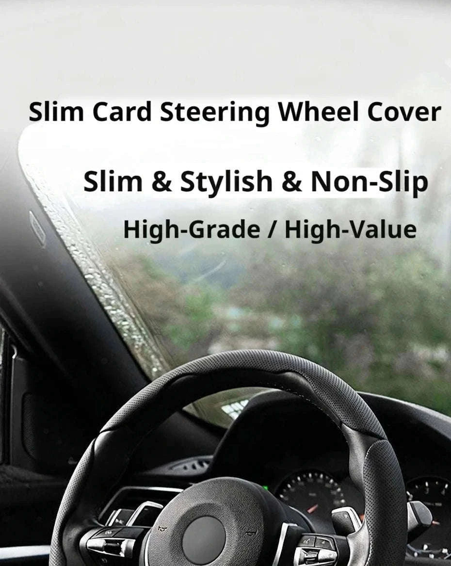 Universal Car Steering Wheel Cover 3-Piece Premium Leather Ultra-Slim Non-Slip-3Pcs Black-Red Tag